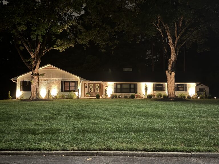 Well-lit home at night